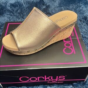 Corkys Shimmering Bronze Wedge Sandals